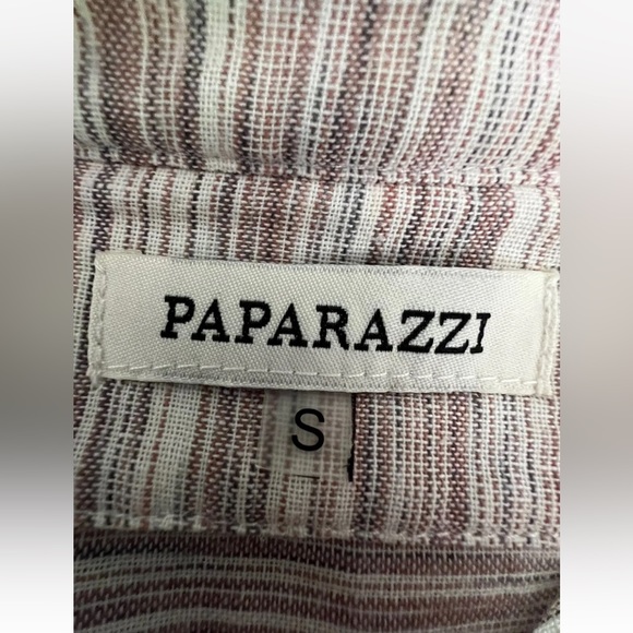 Paparazzi Small embroidered Floral Tunic Button Down Top Striped NWOT - Picture 4 of 10